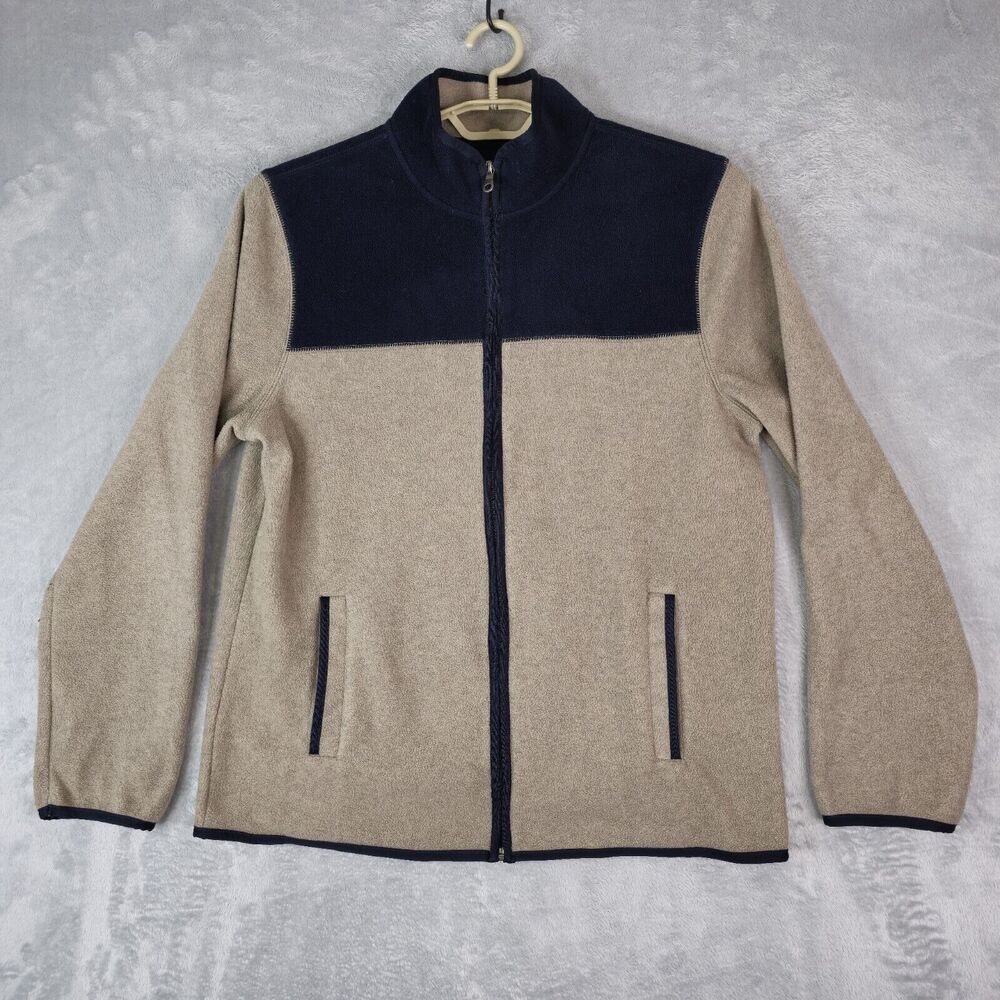 Croft &‎ Barrow Mens Medium Full Zip Sweatshirt Jacket Fleece Tan Blue